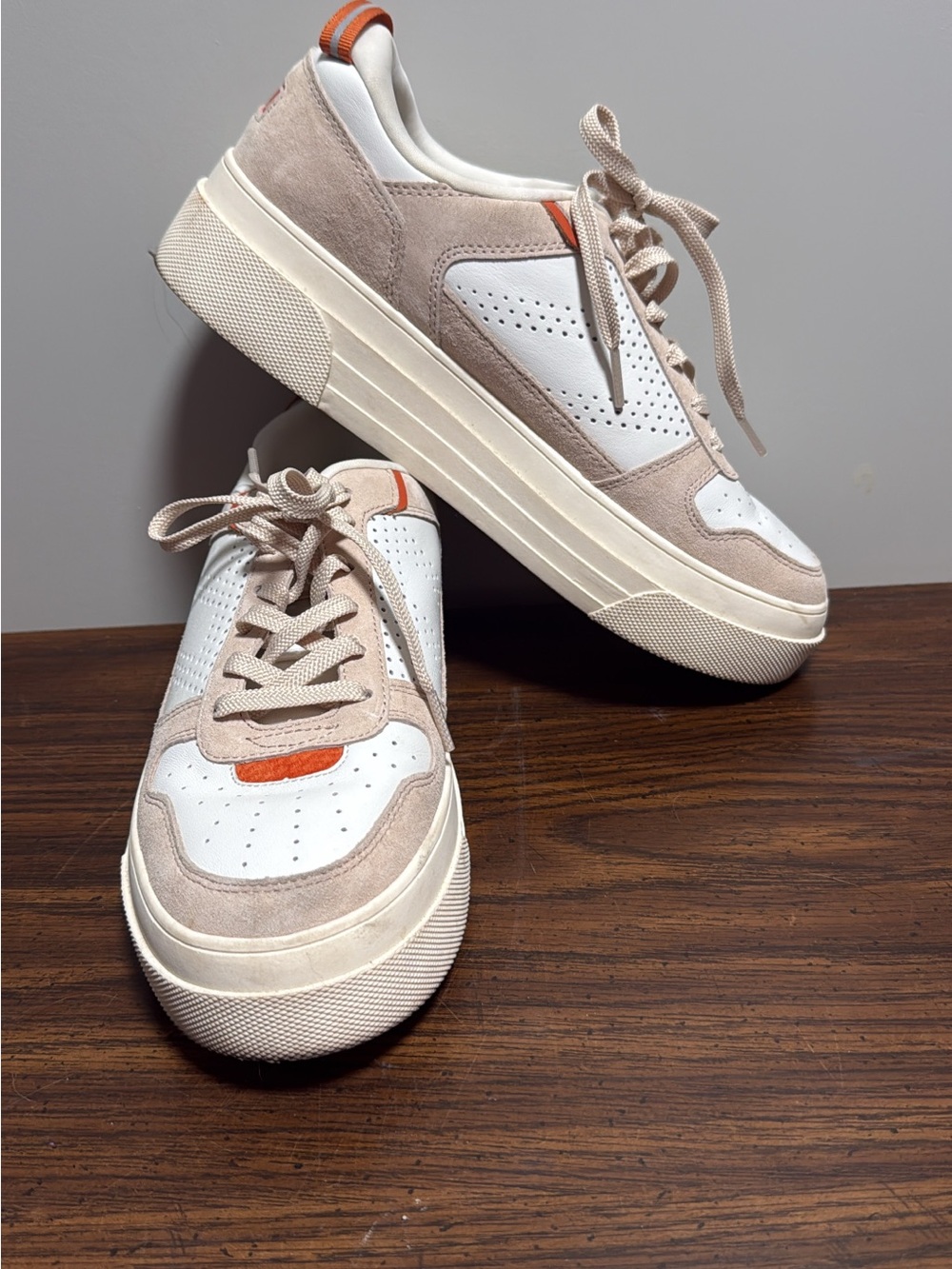 Le Tigre Cream and White Suede-Trim Sneakers with Orange Accent